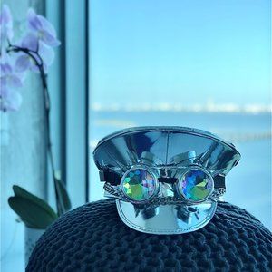 Metallic Silver Military Style Festival Hat